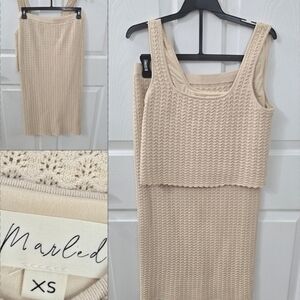 Marled Beige Knit Midi Skirt Set